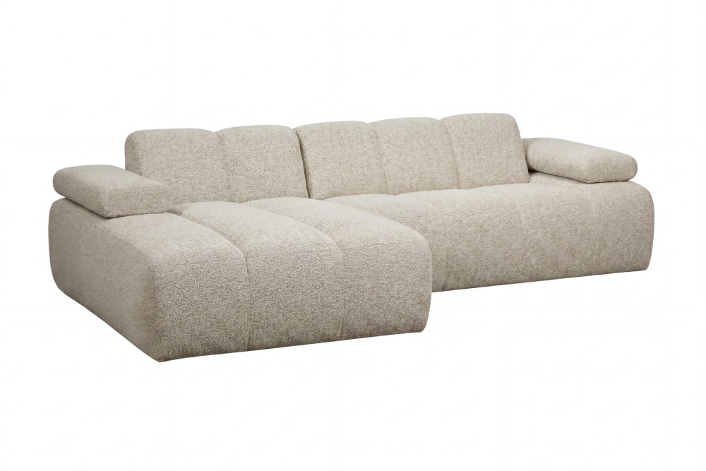Canapé d'angle tissu chenille 3 places beige droit Canapé d'angle tissu chenille 3 places beige droit