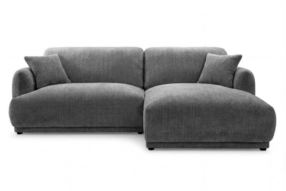 Canapé d'angle tissu chenille 3 places gris foncé droit Canapé d'angle tissu chenille 3 places gris foncé droit