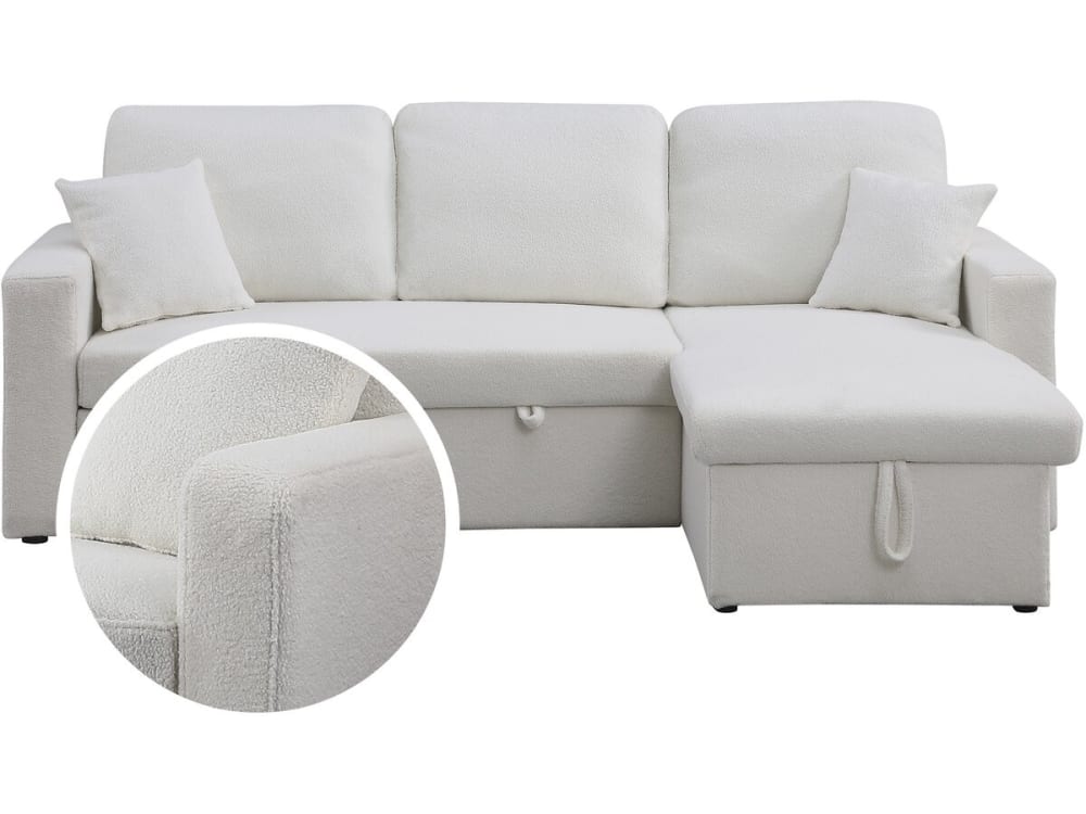 Canapé d'angle convertible 3 places en bouclette blanc Canapé d'angle convertible 3 places en bouclette blanc