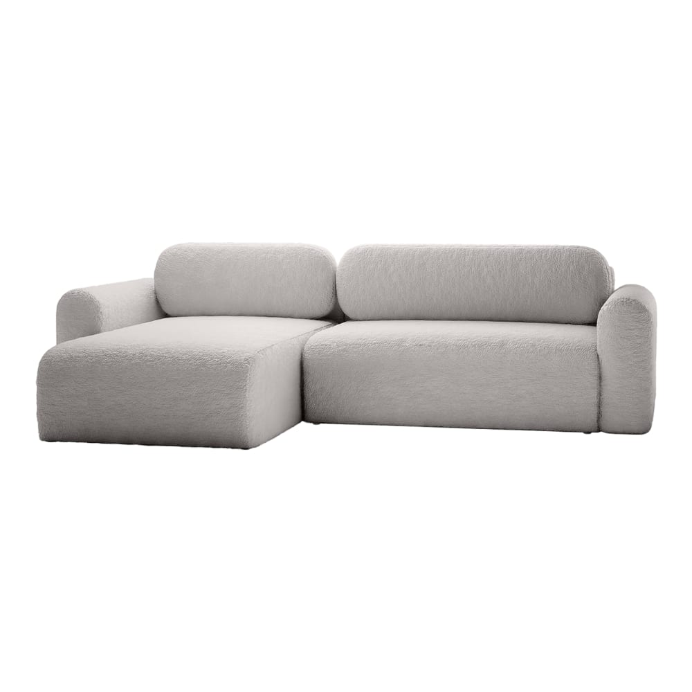 Canapé d'angle en tissu bouclé 3 places, argent