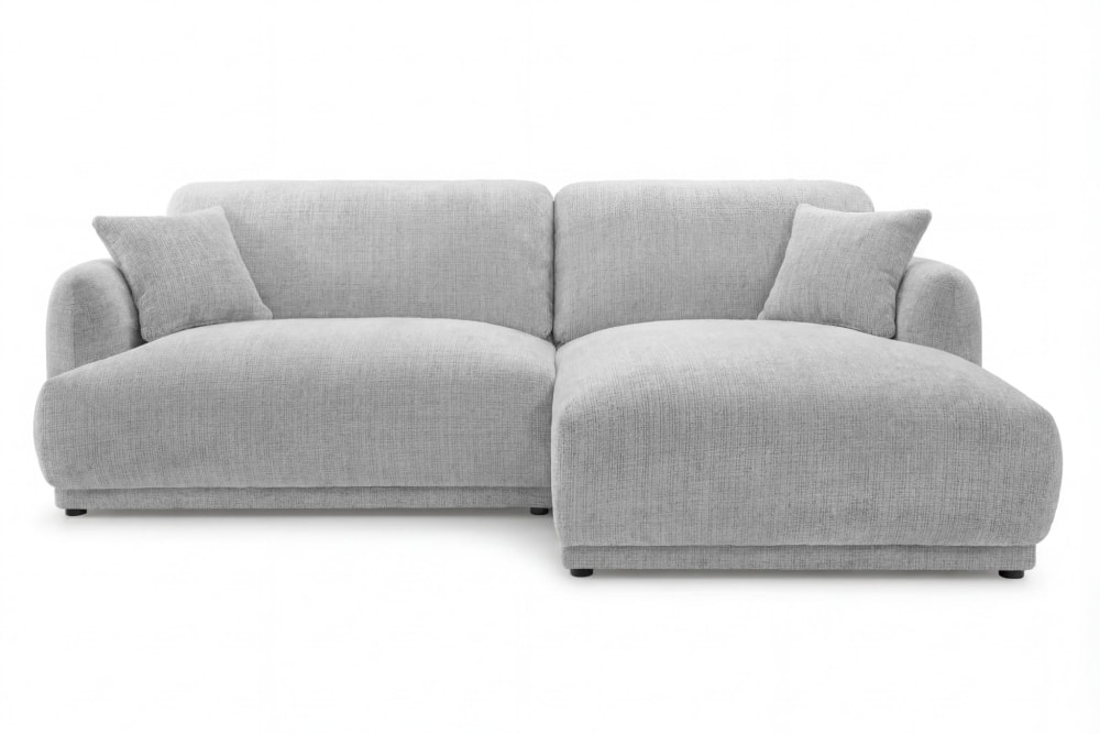 Canapé d'angle tissu chenille 3 places gris clair droit Canapé d'angle tissu chenille 3 places gris clair droit