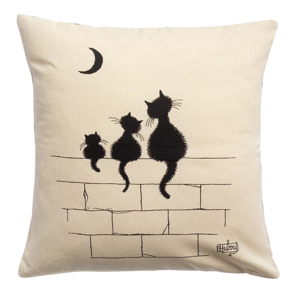 Coussin 3 chats en coton ecru 45 x 45 cm