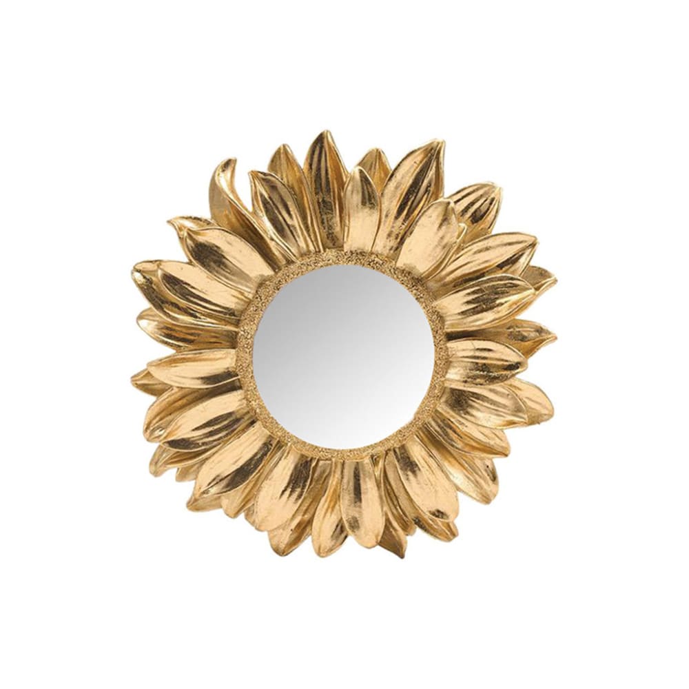 Ex-voto miroir fleur déco murale résine doré 3 x 18