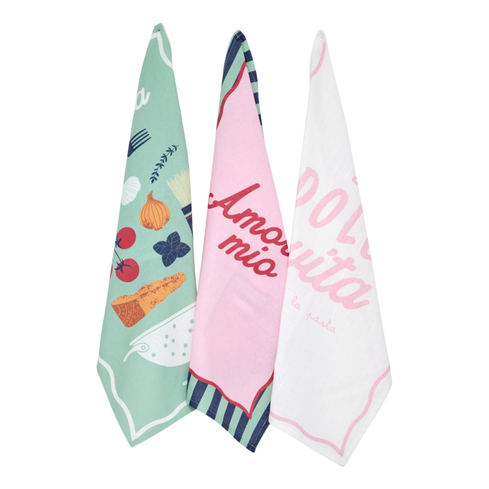 Lot de 3 torchons italien en coton rose 70 x 45