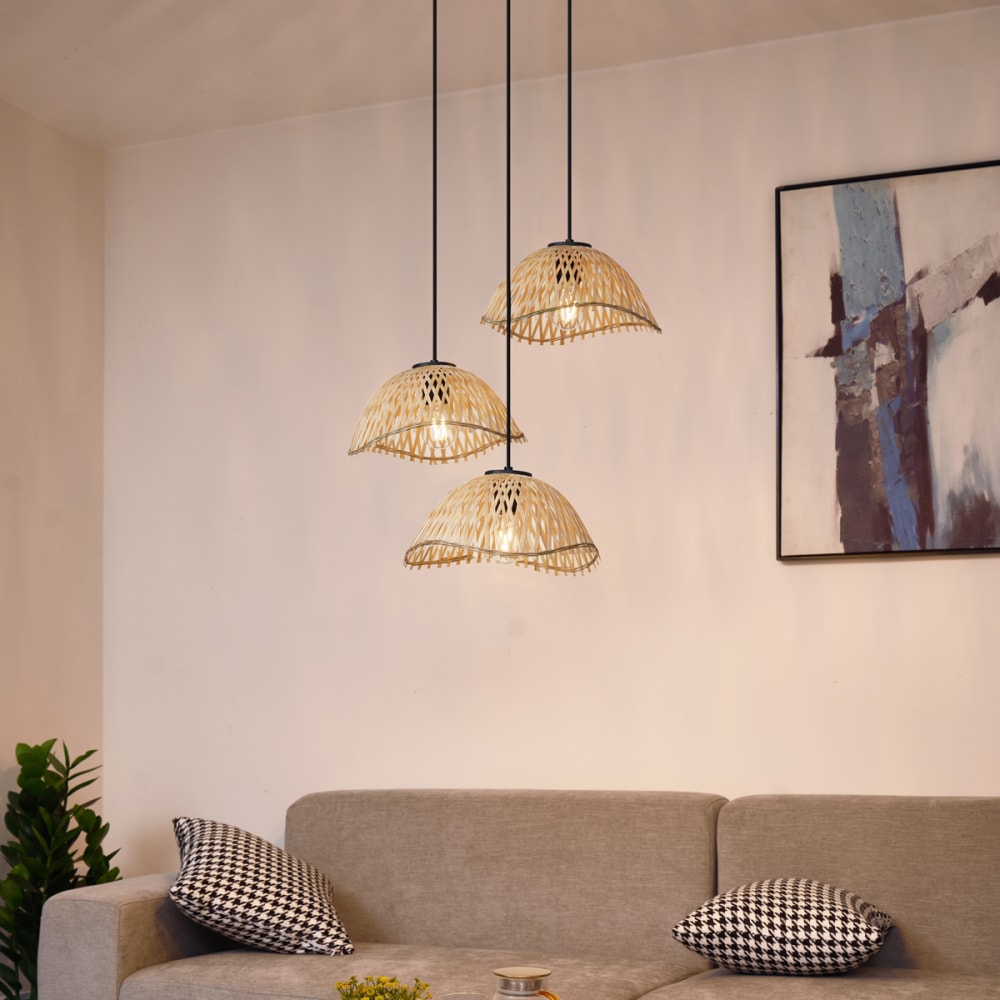 Suspension bohème noire bambou 3 lampes — vue 3