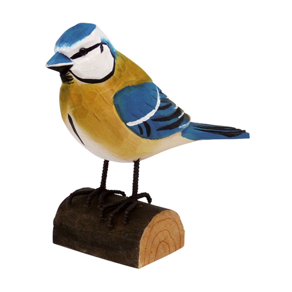 Mésange bleue sur bûchette de bois Mésange bleue sur bûchette de bois