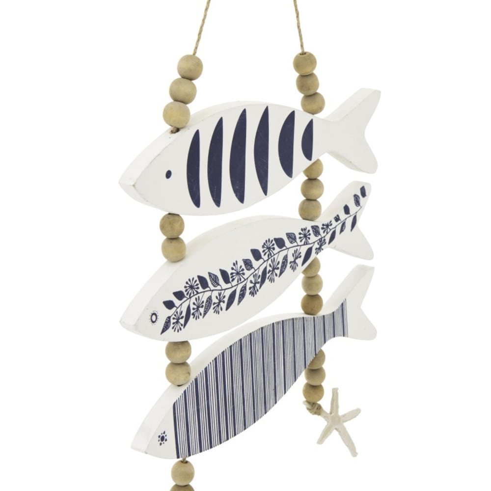 Suspension décorative de poisson en bois bleu 32.5x2x53 cm