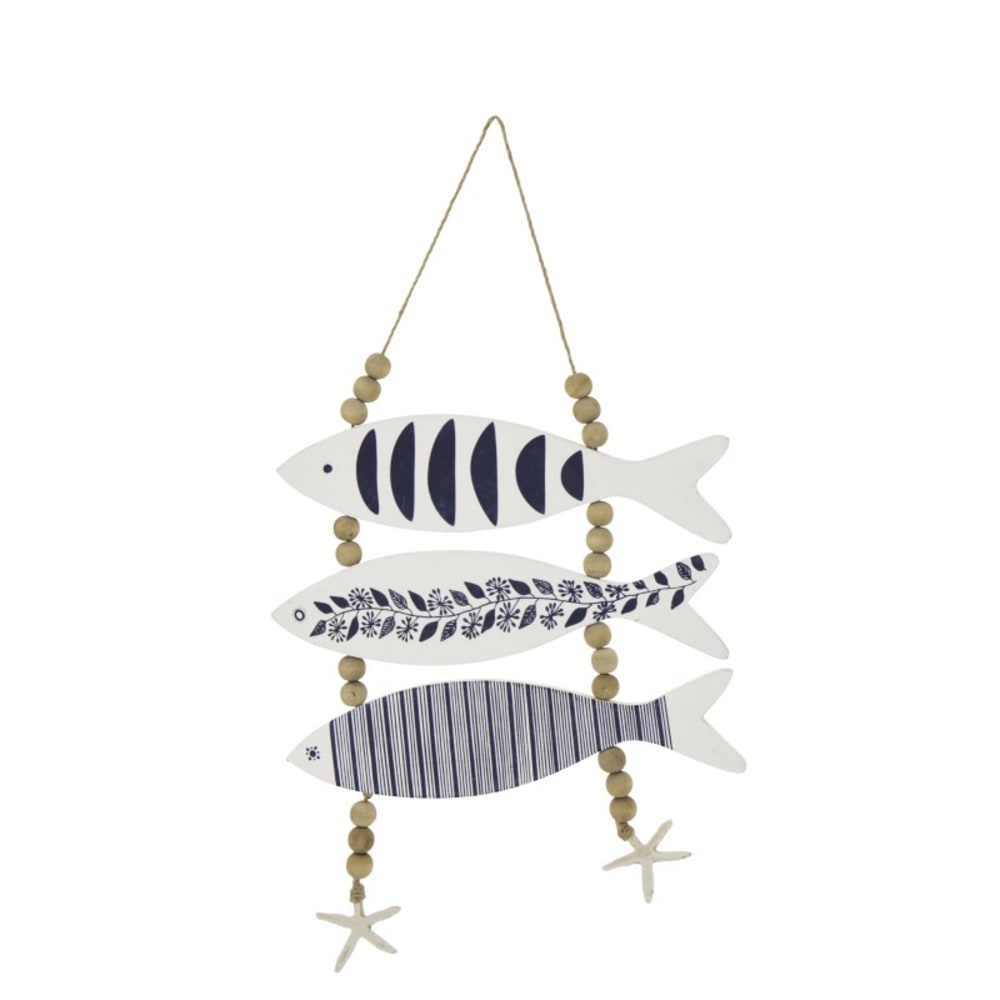 Suspension décorative de poisson en bois bleu 32.5x2x53 cm — vue 4