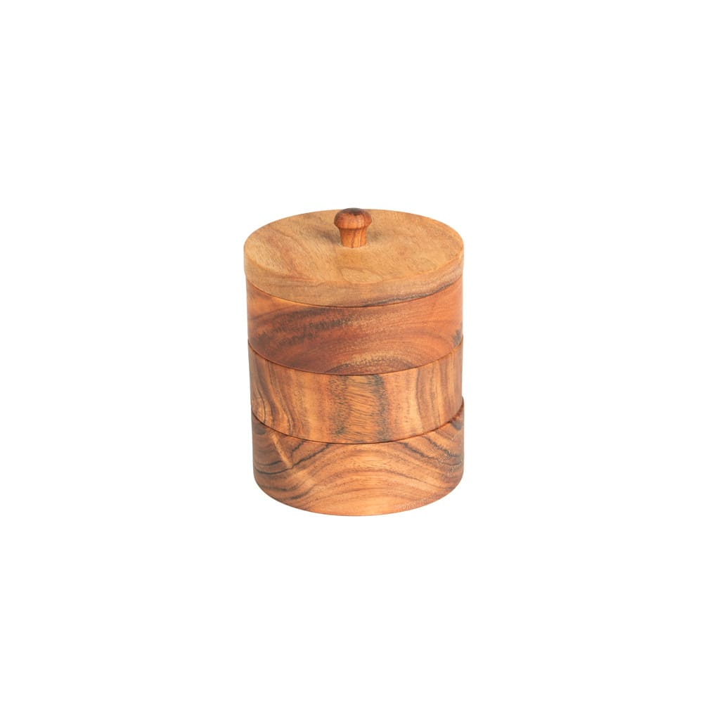 3 pots épices en bois d'acacia 11 cm marron