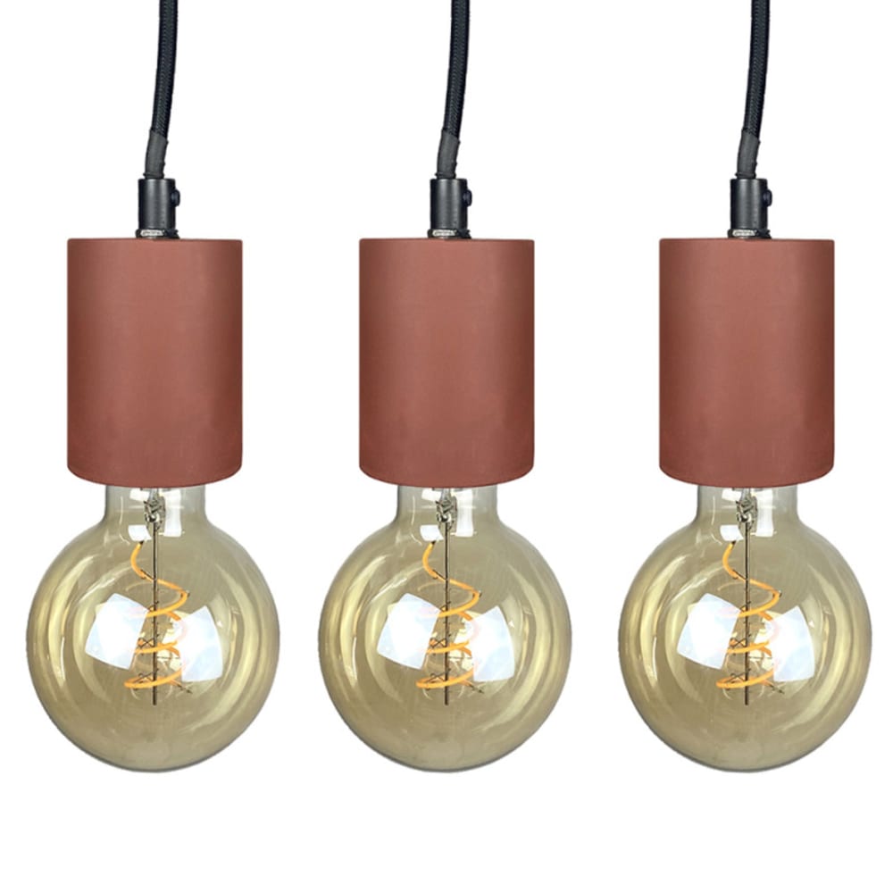 Lot de 3 suspensions lumineuses en béton rouge