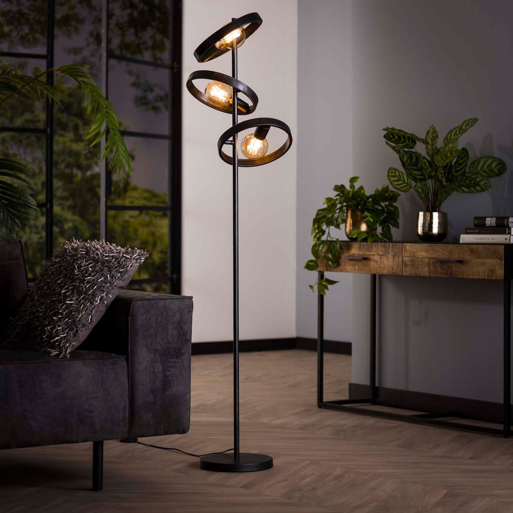 Lampadaire 3 lampes rondes en métal gris foncé avec ampoules - amp — vue 3