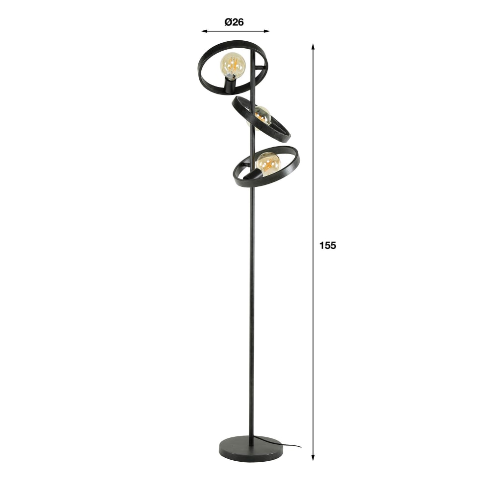 Lampadaire 3 lampes rondes en métal gris foncé avec ampoules - amp — vue 4