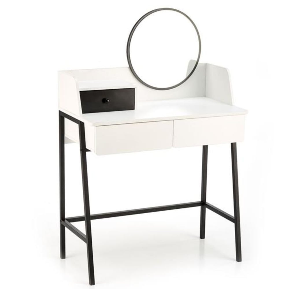 MSO Weißer Designer-Schminktisch mit Spiegel und 3 Schubladen style industrial Weiß Holz