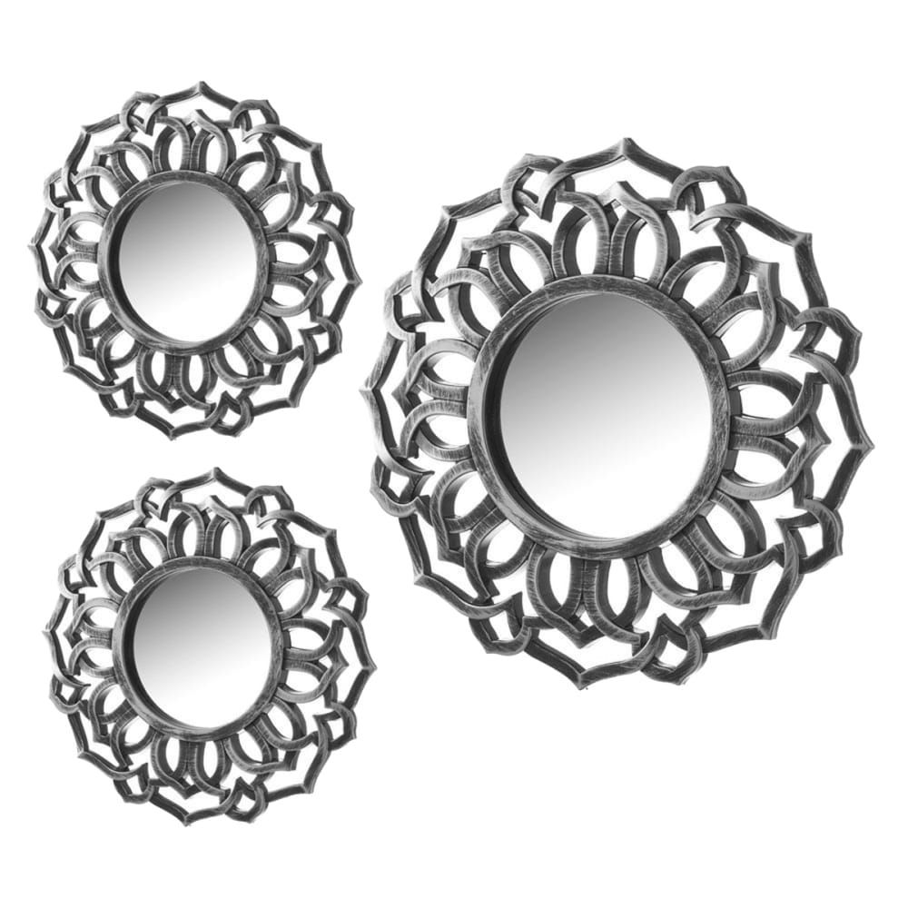 Set de 3 miroirs muraux argent patiné Set de 3 miroirs muraux argent patiné