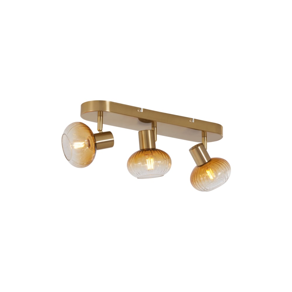 Spot encastré arrondi doré verre ambré 3 lumières