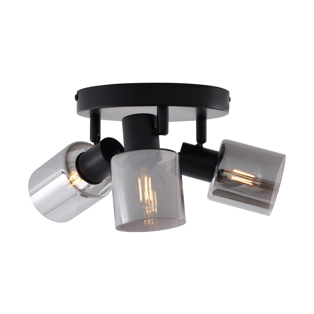 Plafonnier moderne noir 3 verres ronds fumés — vue 3