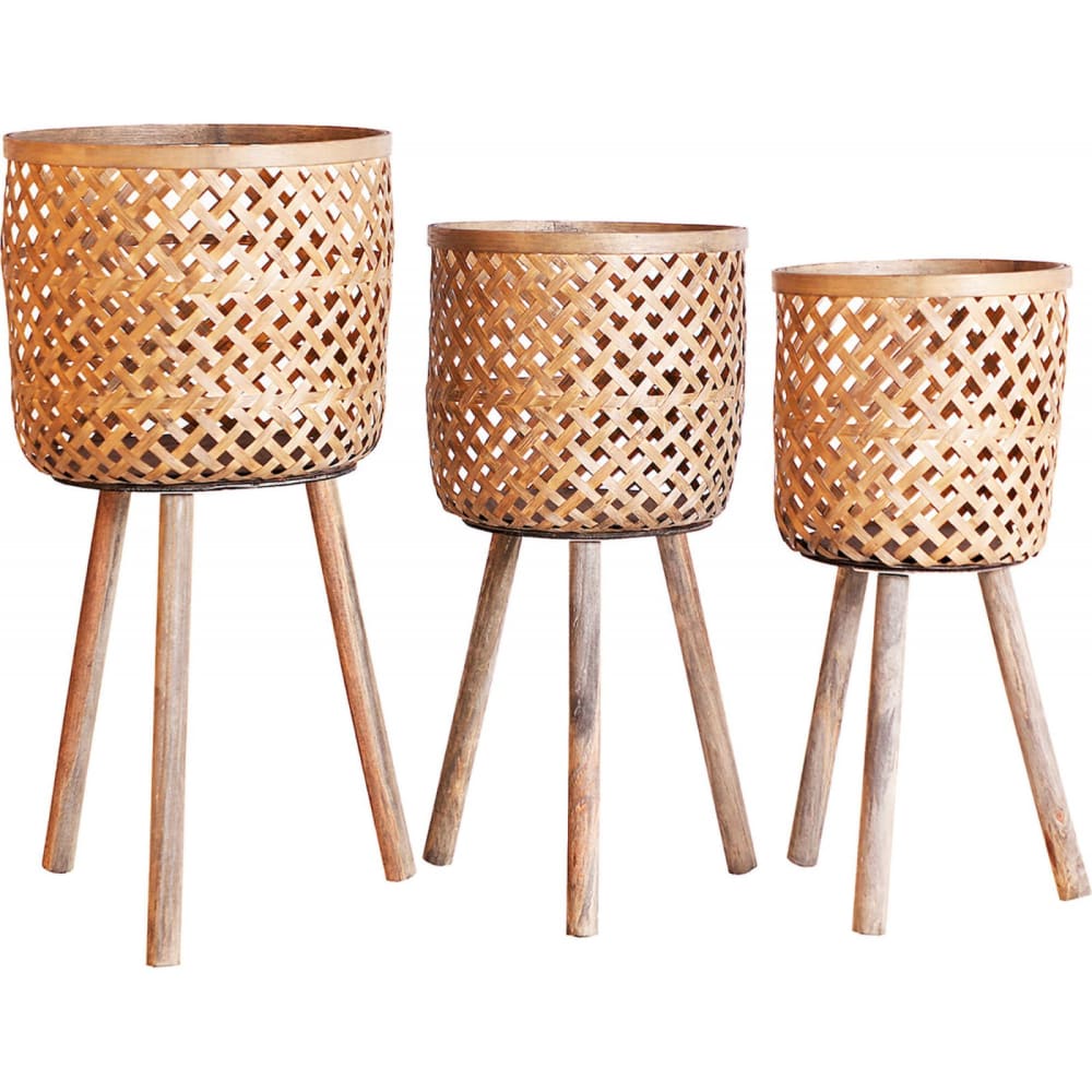 Jardinière ronde en bambou (lot de 3) Jardinière ronde en bambou (lot de 3)