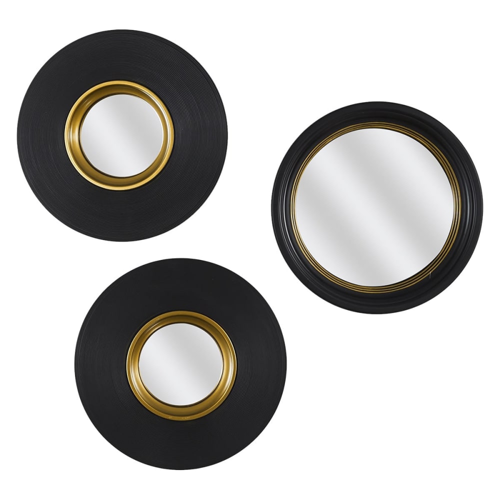 Lot  de 3 miroirs convexes ronds noir et or