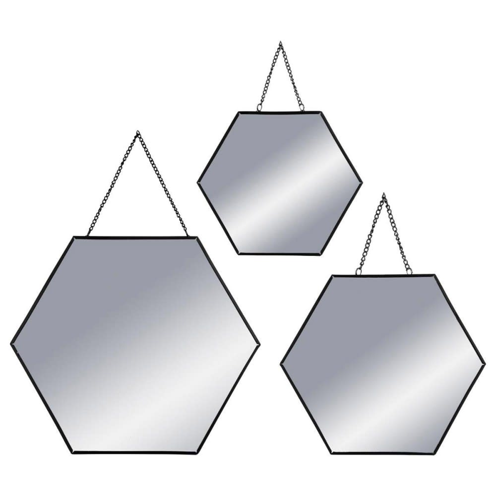 Ensemble de 3 miroirs hexa chaîne noir