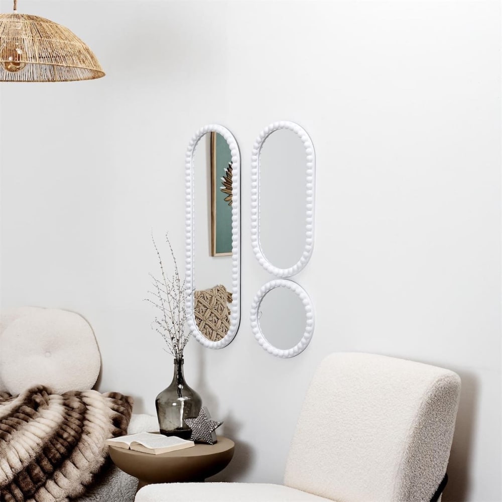 Lot  de 3 miroirs blanc 75x25 cm / 50x25 cm / ø25 cm -