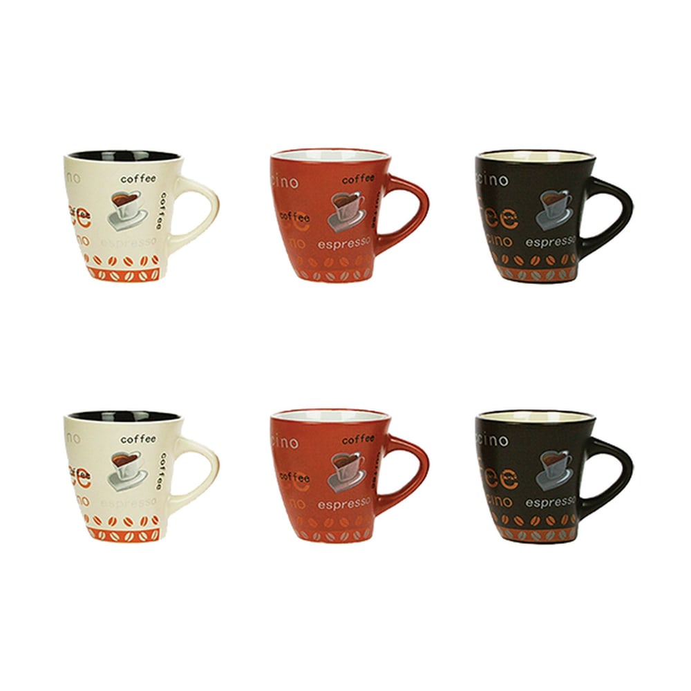 Lot de 6 tasses en grès 3 couleurs assorties 15cl Lot de 6 tasses en grès 3 couleurs assorties 15cl