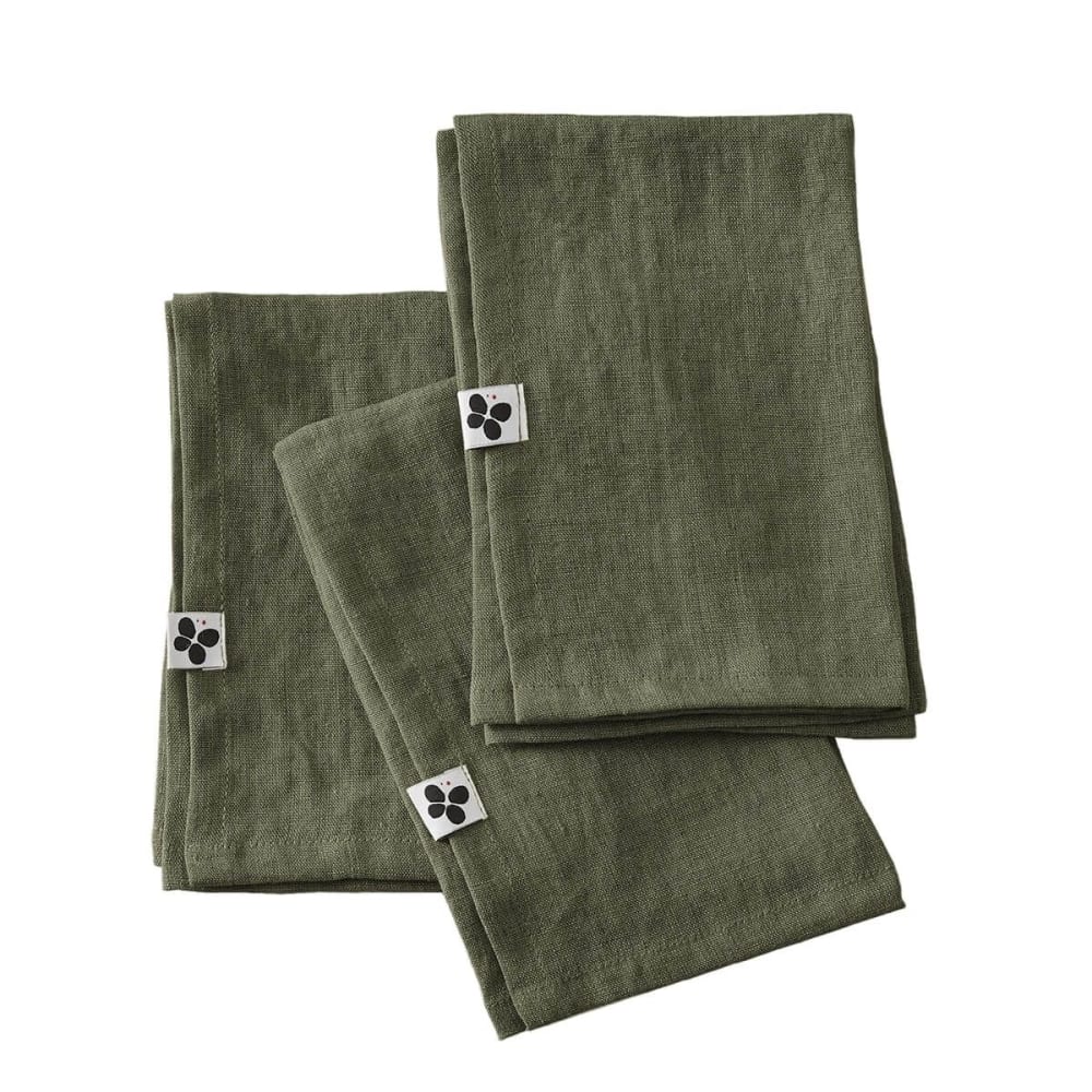 Lot de 3 serviettes 40x40cm lin lavé coloris thym Lot de 3 serviettes 40x40cm lin lavé coloris thym