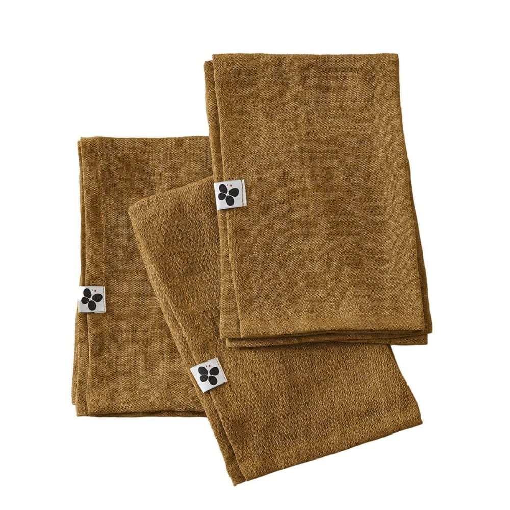 Lot  de 3 serviettes 40x40cm lin lavé coloris caramel