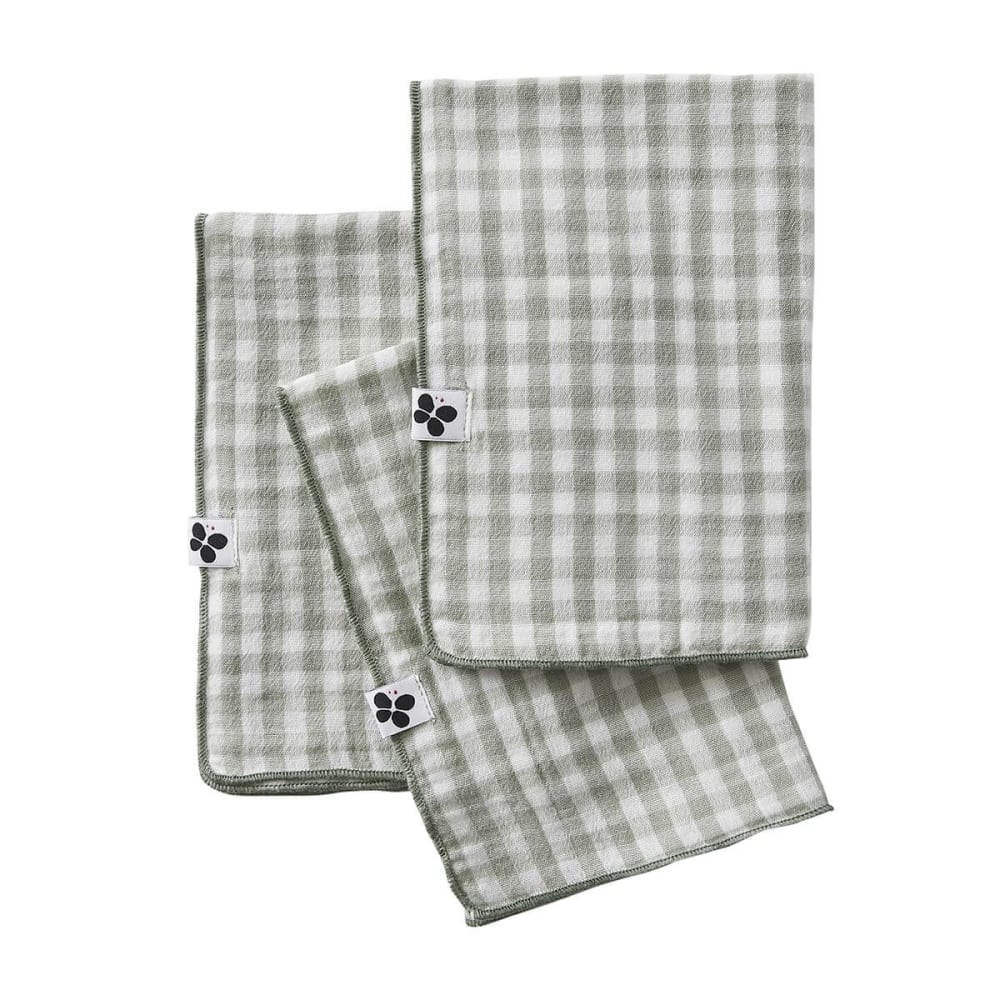 Lot  de 3 serviettes 40x40cm gaze de coton vichy coloris eucalyptus