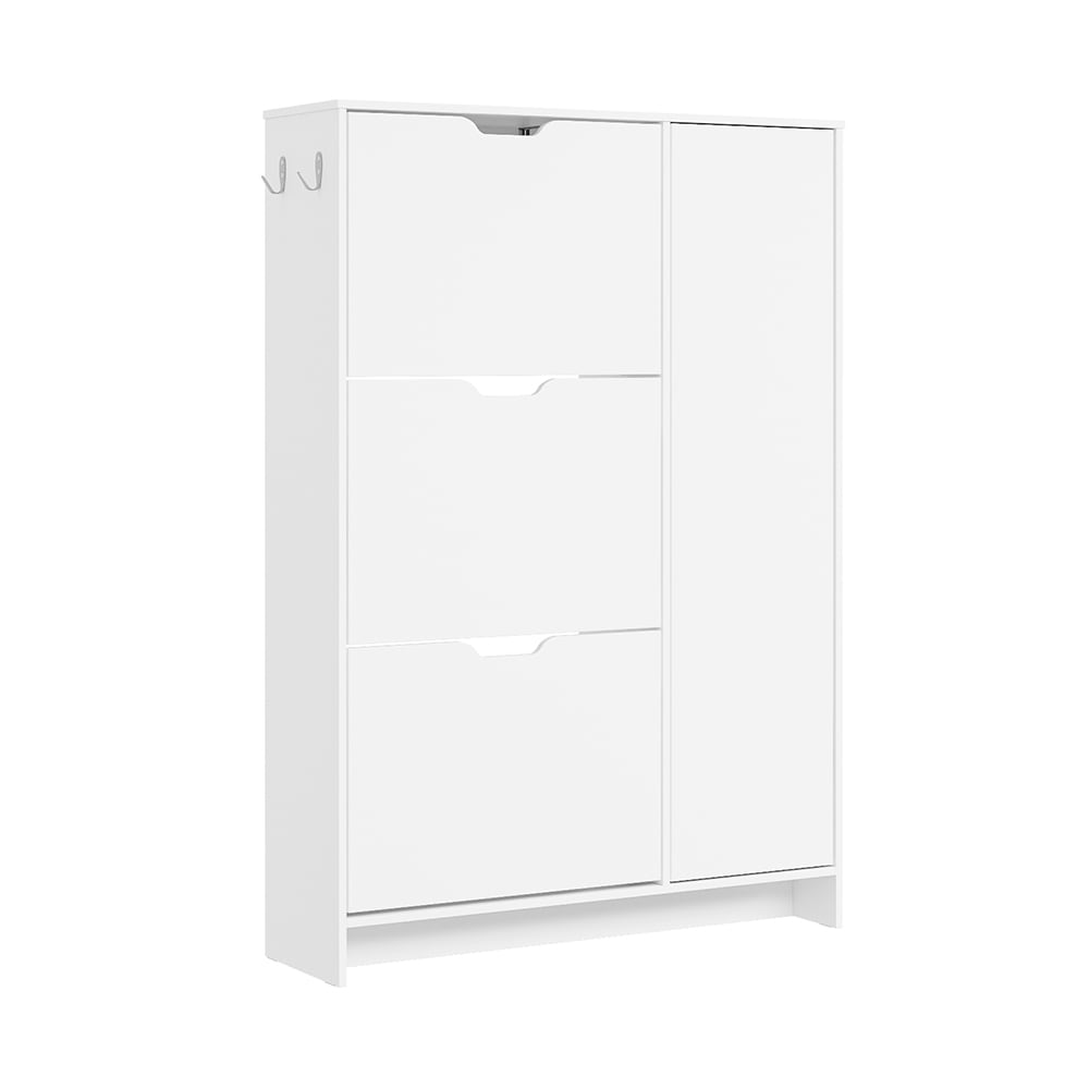 Meuble à chaussures 3 tiroirs porte blanc 84x24x121.6cm