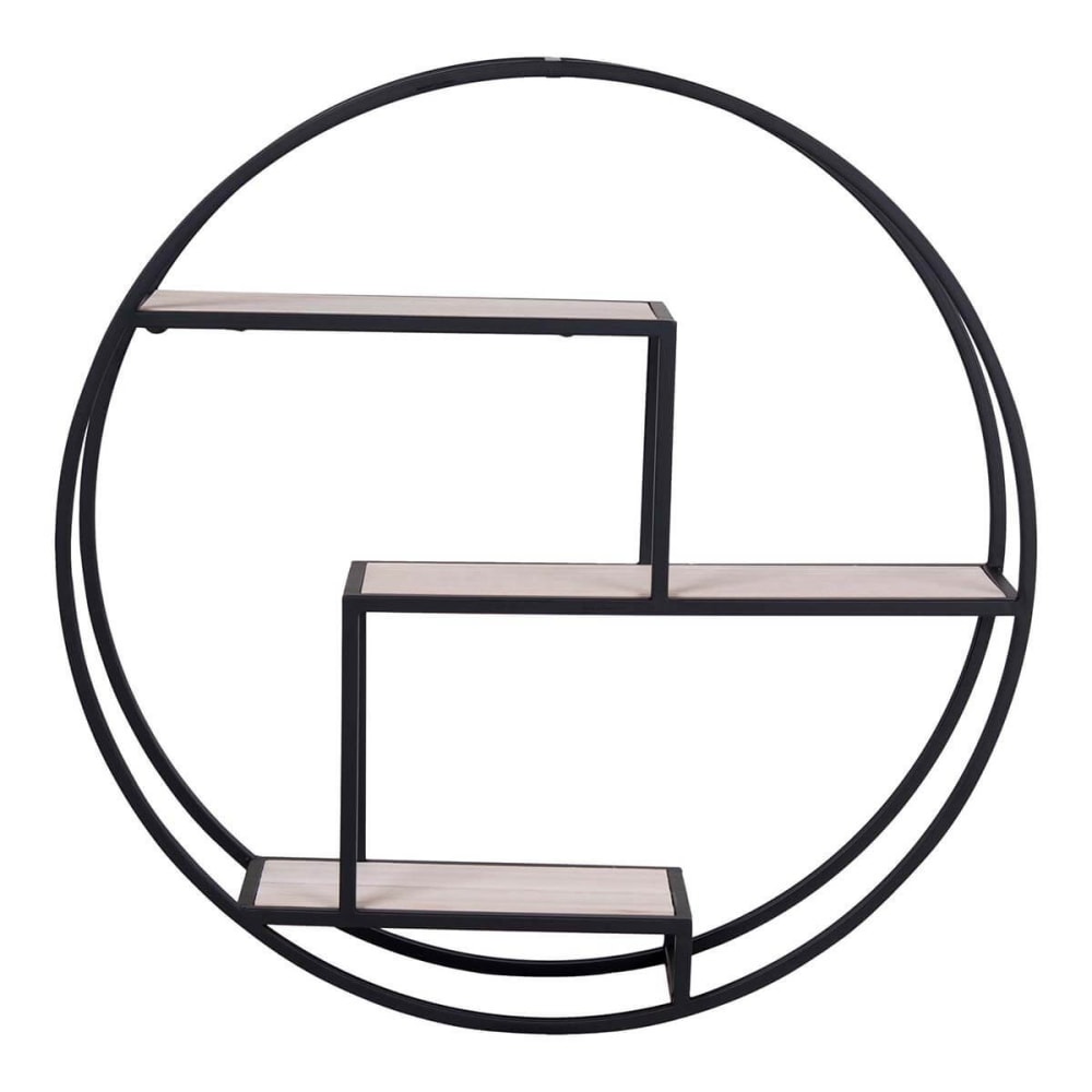 Etagère  murale circulaire 3 plateaux acier noir et bois massif