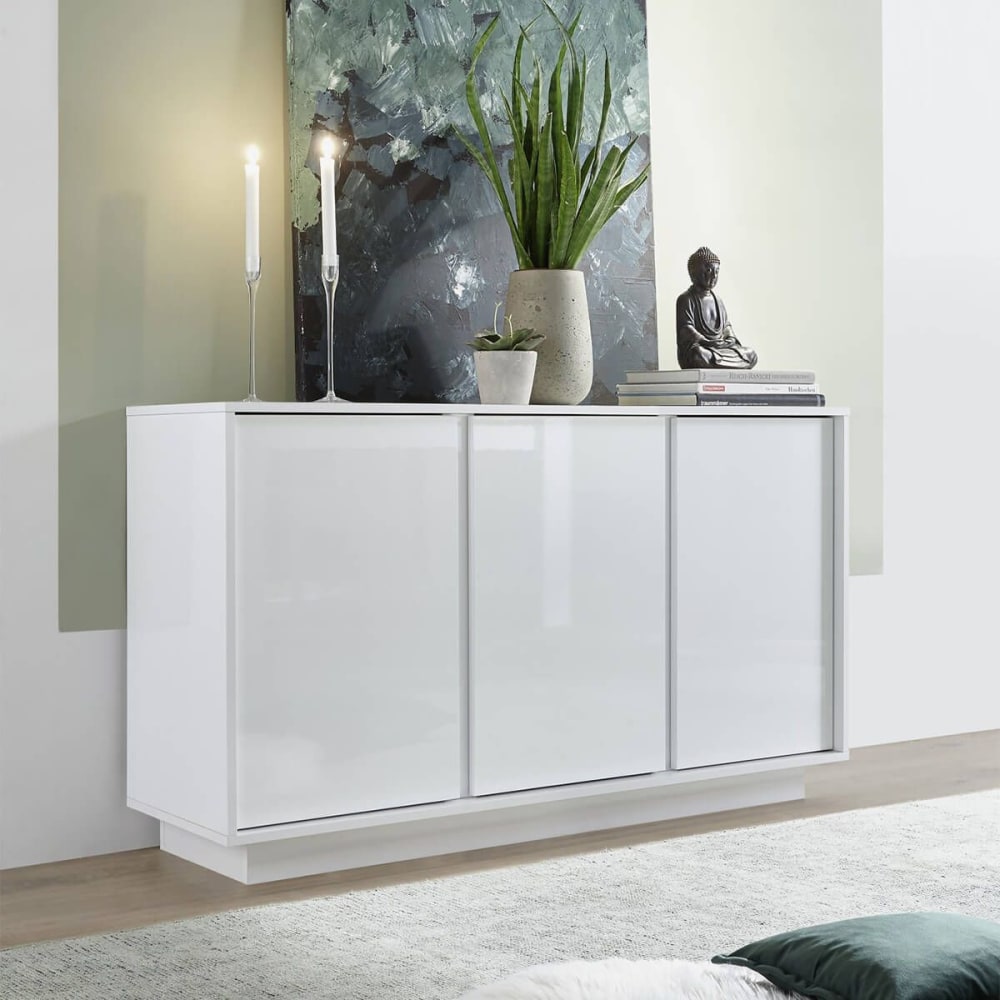 Buffet  3 portes finition blanc laqué brillant weiss