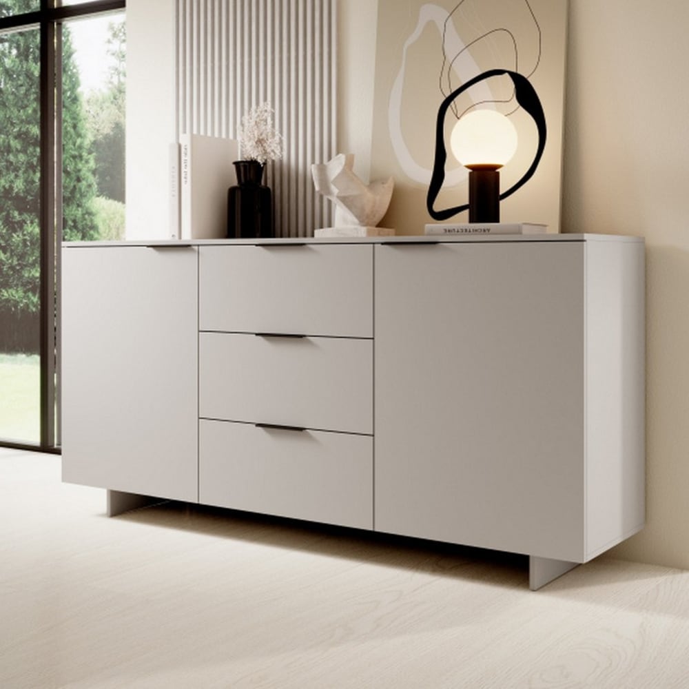 Buffet beige mat 2 portes 3 tiroirs 180cm