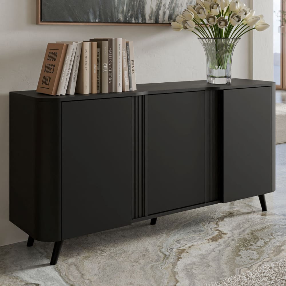 Buffet design noir mat arrondi - 3 portes - 150cm