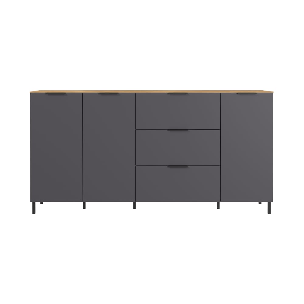 Buffet 3 portes et 3 tiroirs décor gris foncé et chêne - LOMBOK