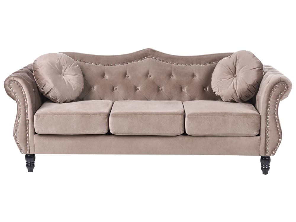Canapé 3 places 3 personnes en velours beige Canapé 3 places 3 personnes en velours beige
