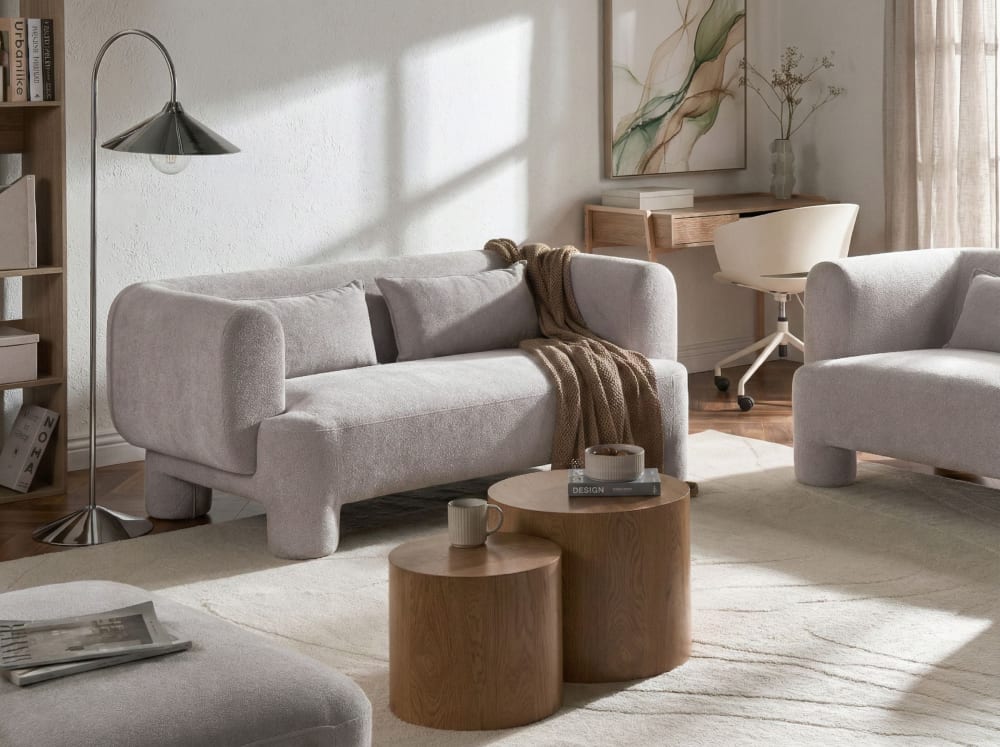 Canapé 3 places 3 personnes en tissu beige
