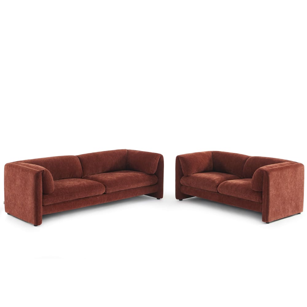Ensemble canapés droits fixes 3+2 velours texturé bordeaux