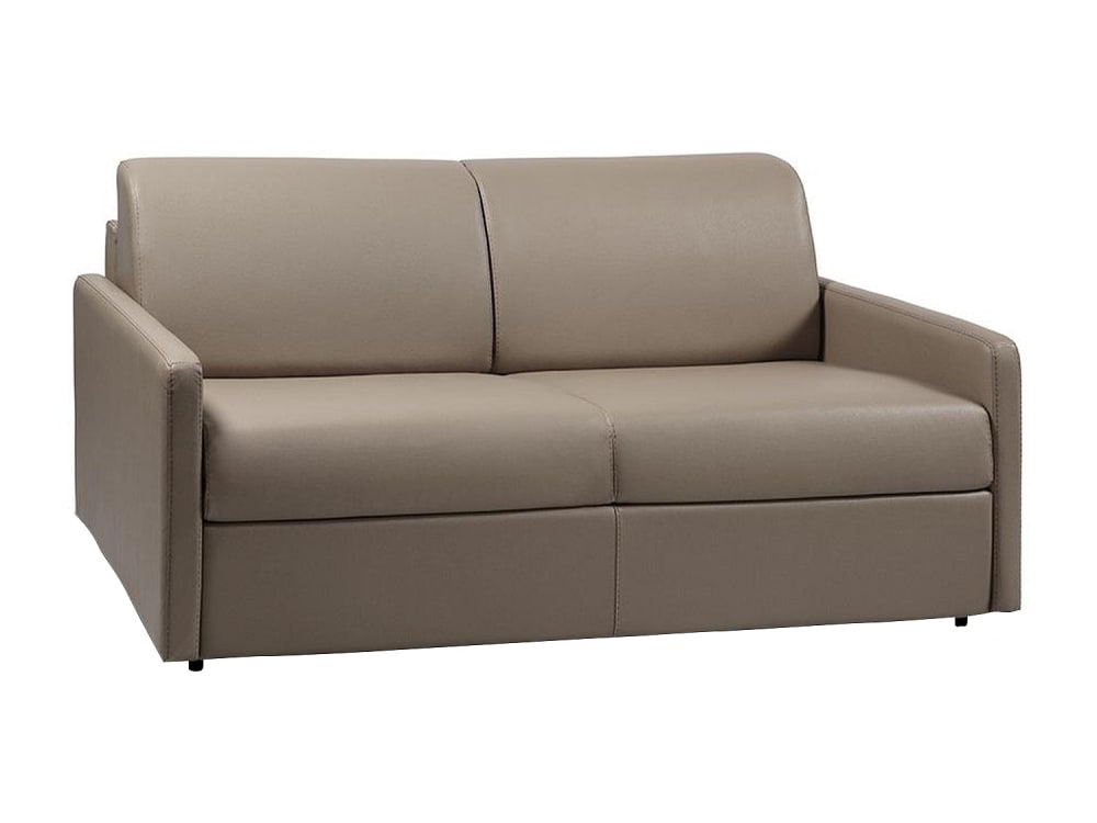 Canapé convertible simili 3 places taupe} Canapé convertible simili 3 places taupe}