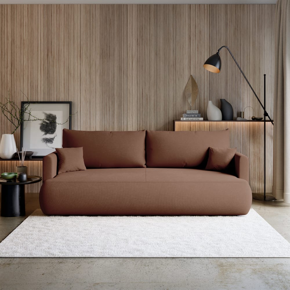 Canapé convertible 3 places, cuivre, chenille easy clean