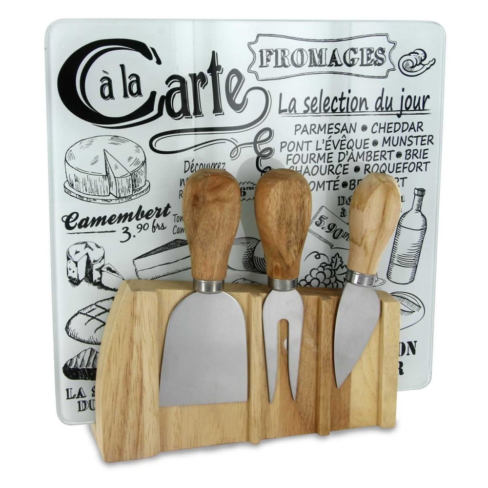 Set  planche à fromage + 3 ustensiles aimantés avec support bois