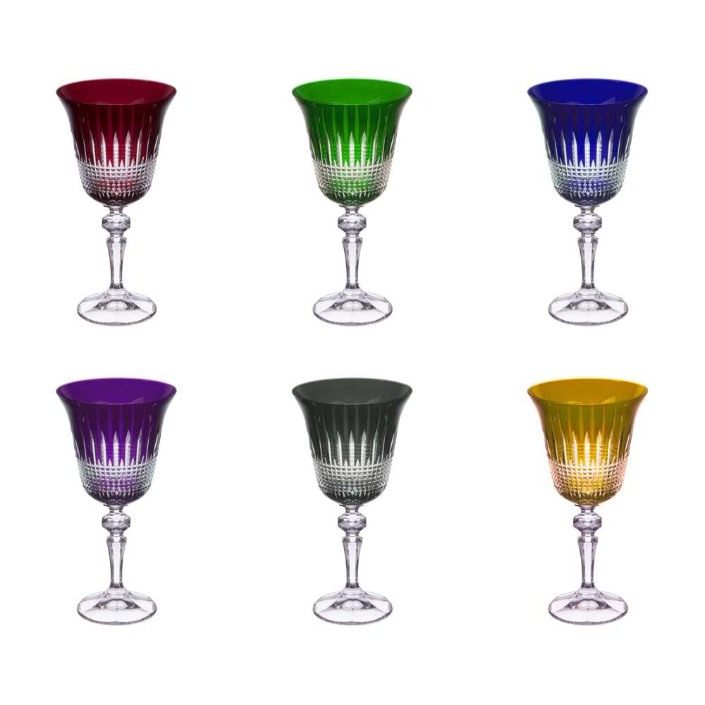 Lot de 6 verres à pied multicolores en cristallin 22 cl