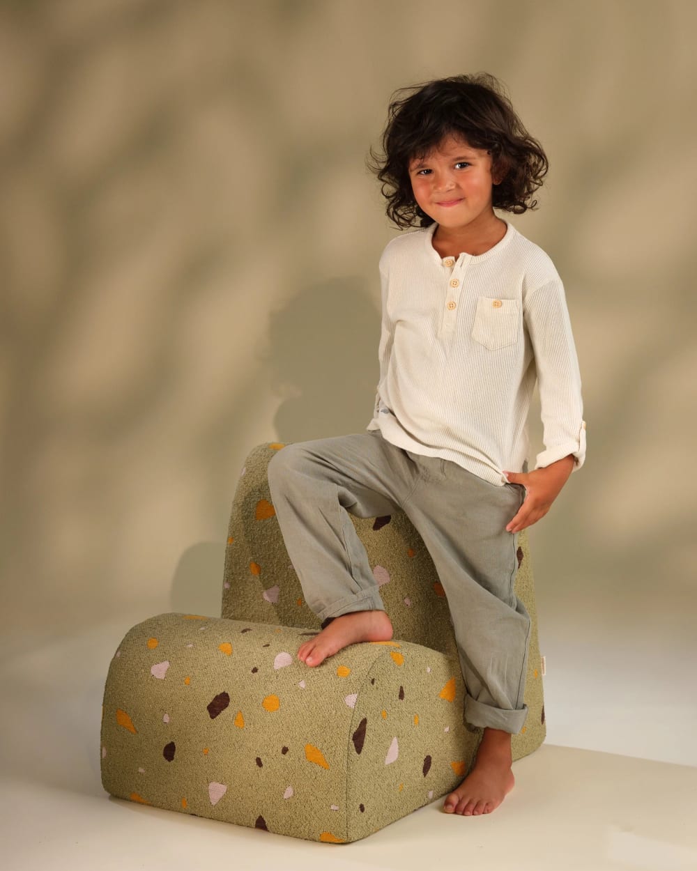 Wolkensessel aus Bouclé-Chenille-Gewebe 50 x 50 x 60 cm, Moos -