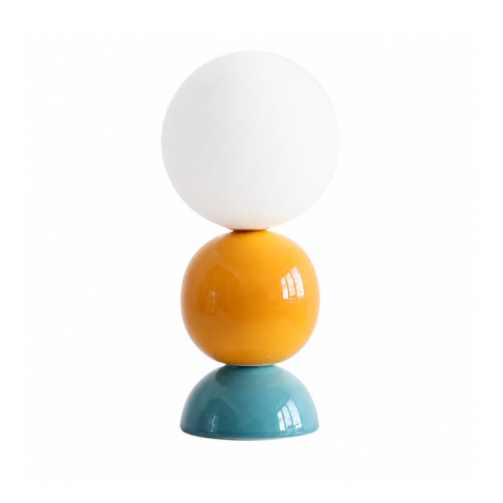 Lampe à poser en céramique bleu et jaune