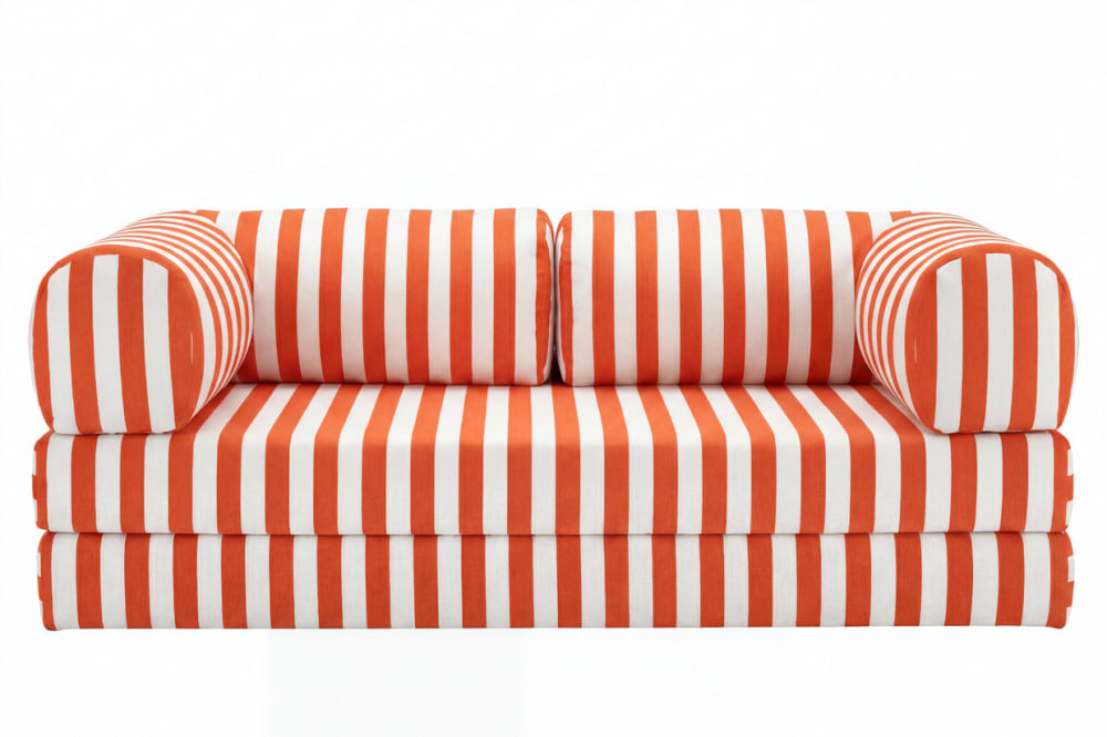 Canapé droit tissu rayé - orange