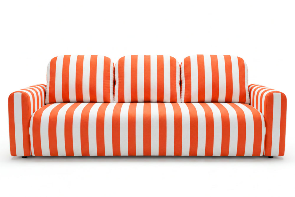 Canapé droit tissu rayé - orange