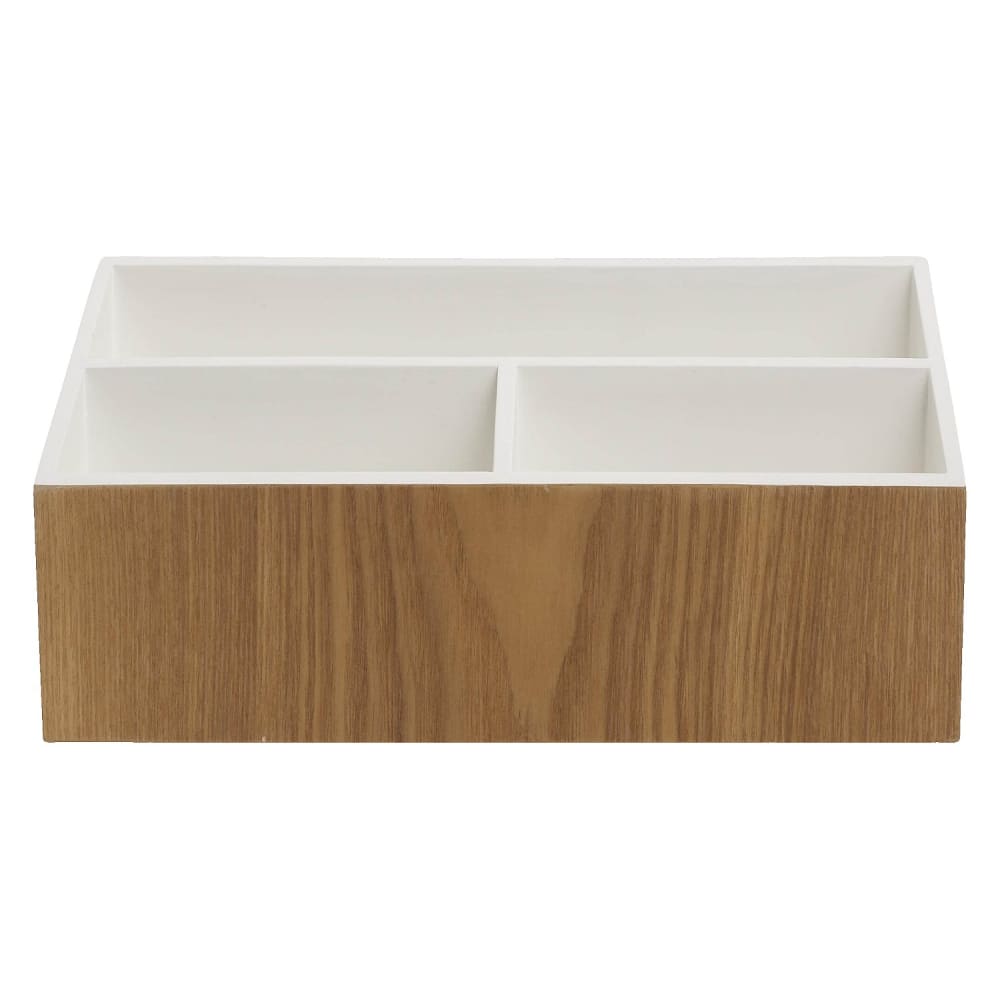 Organiseur de bureau en bois avec intérieur laqué blanc