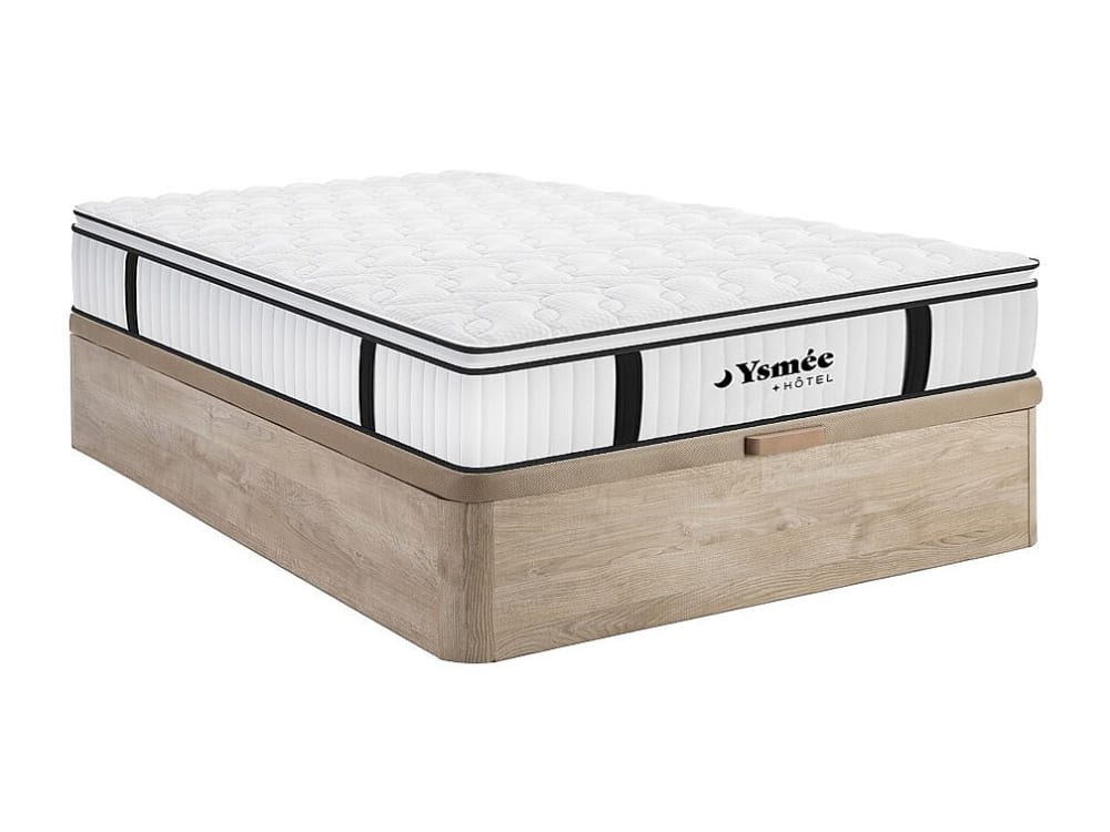 Matelas et sommier coffre panneau de particule naturel clair 140 x 190