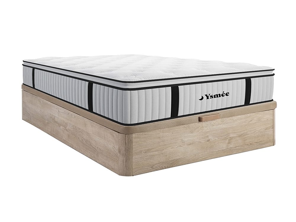 Matelas et sommier coffre panneau de particule naturel clair 140 x 190