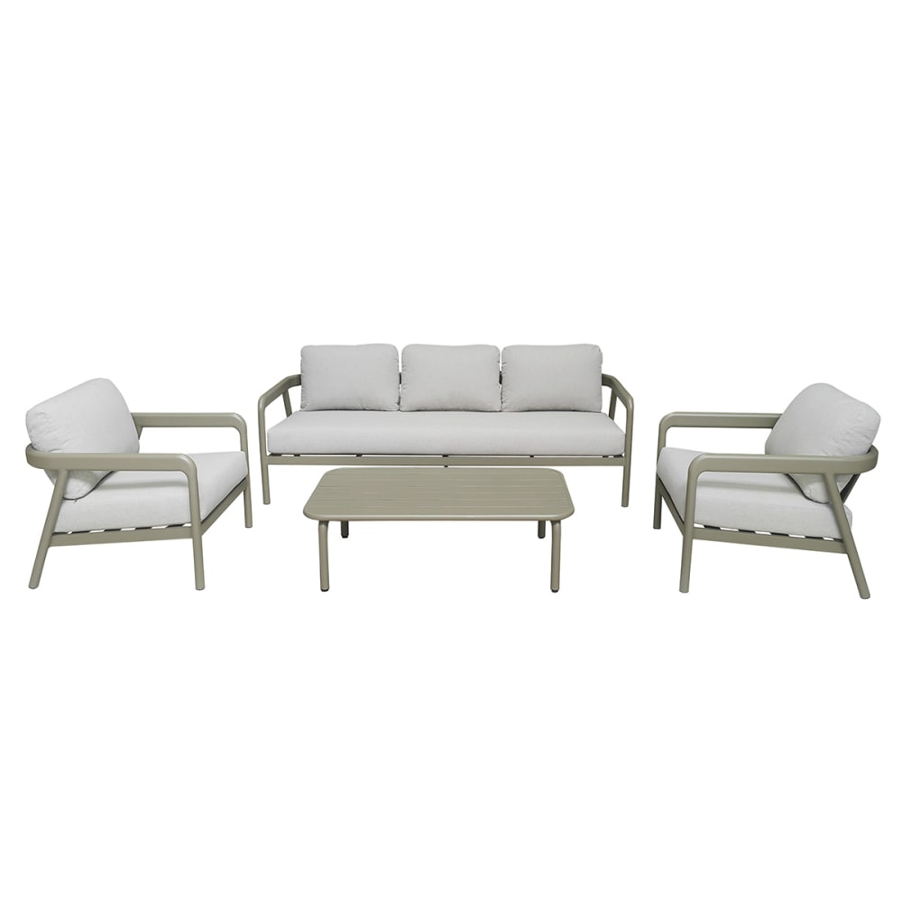 Salon de jardin en aluminium kaki clair et tissu beige 81x212x64cm Salon de jardin en aluminium kaki clair et tissu beige 81x212x64cm