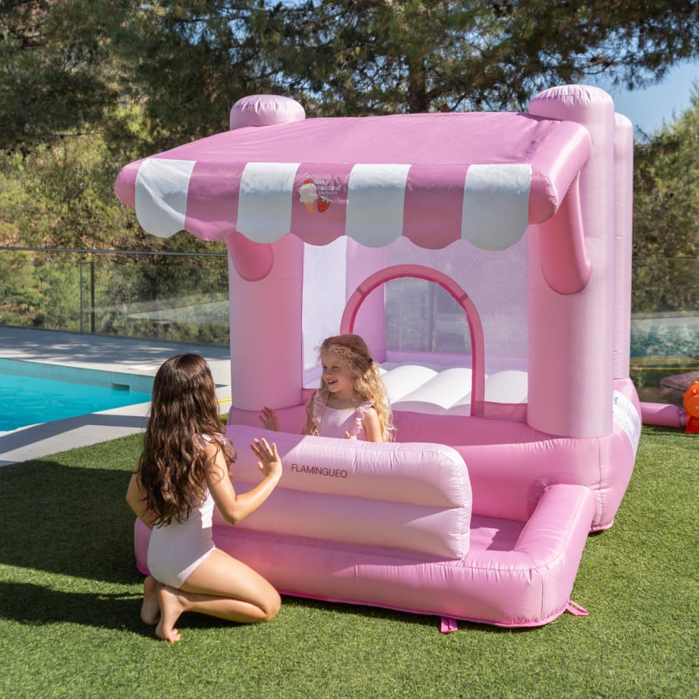 Aufblasbare Kinderburg mit Spielbereich aus PVC rosa - Maisons Du